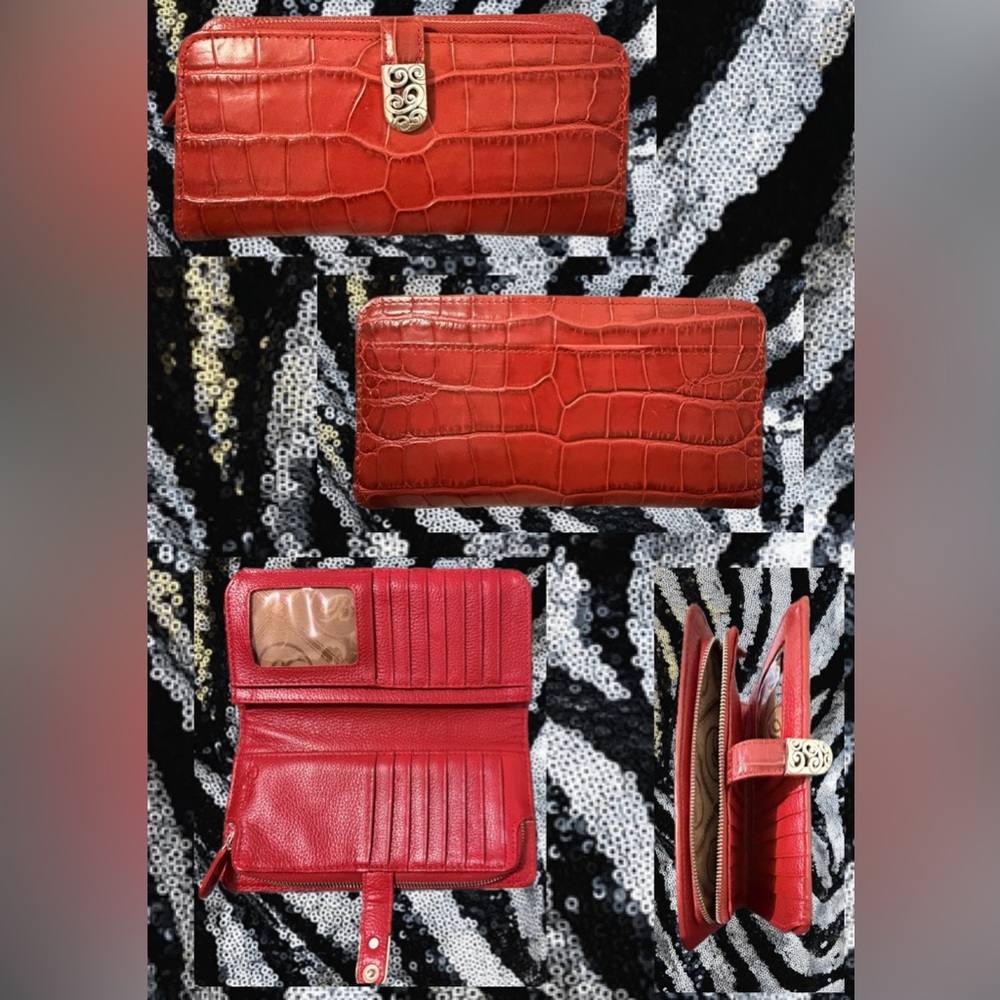 Brighton Frances Bag Wallet Dust Bag Box Croc Embossed Leather Rare Masterpiece - Picture 10 of 17